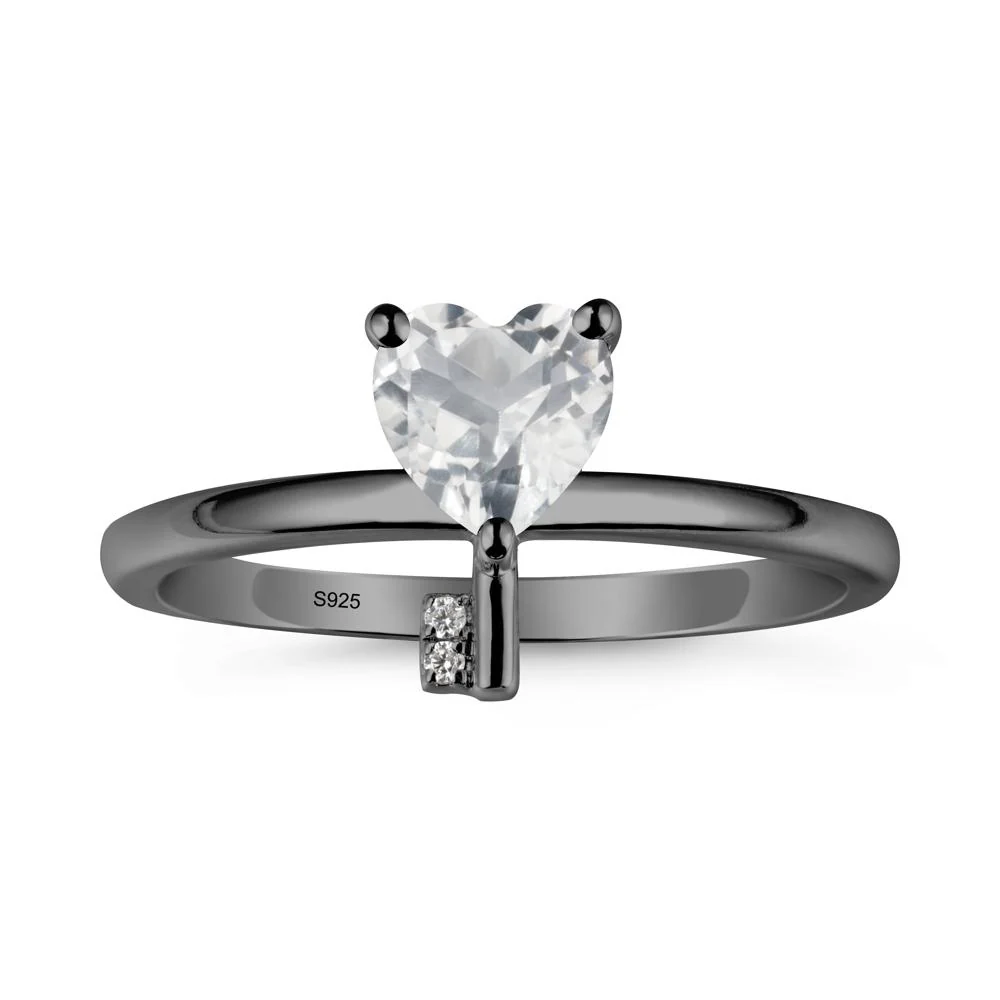 Heart Shaped Key Inspired White Topaz Ring - Image 7