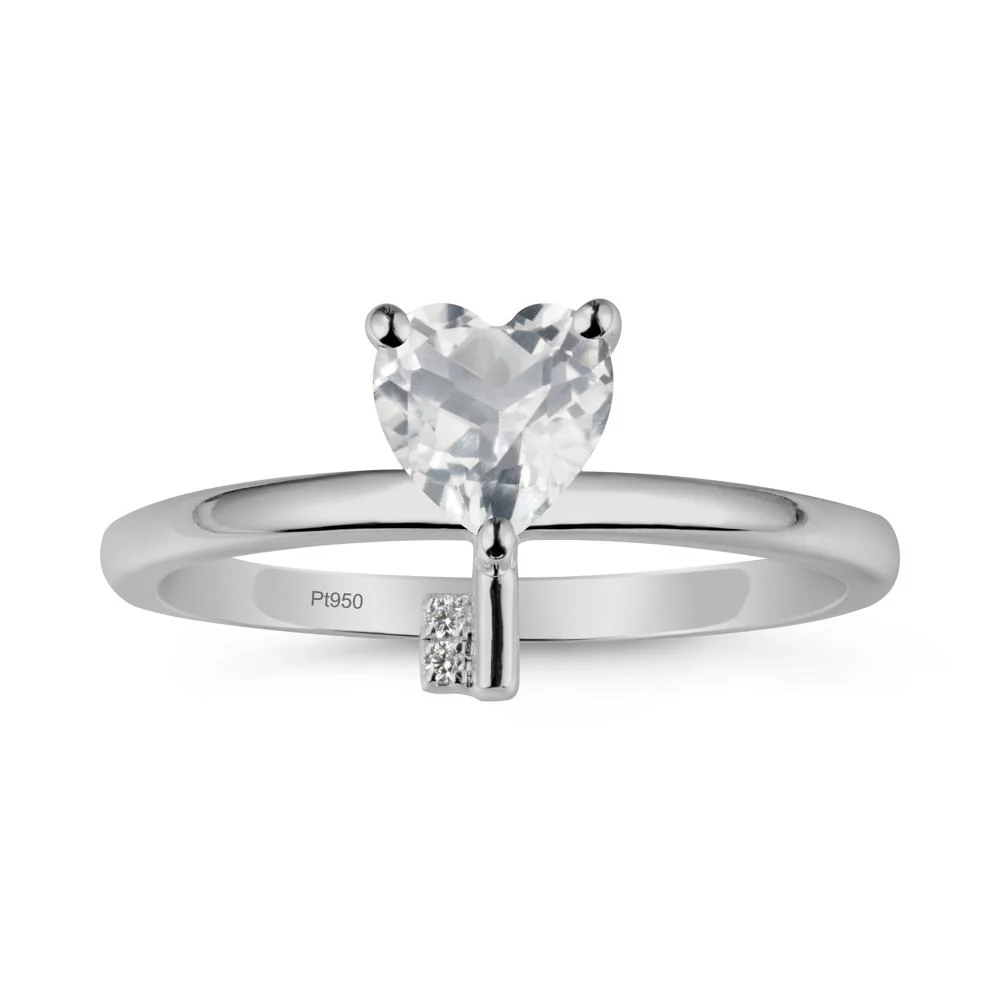 Heart Shaped Key Inspired White Topaz Ring - Image 8