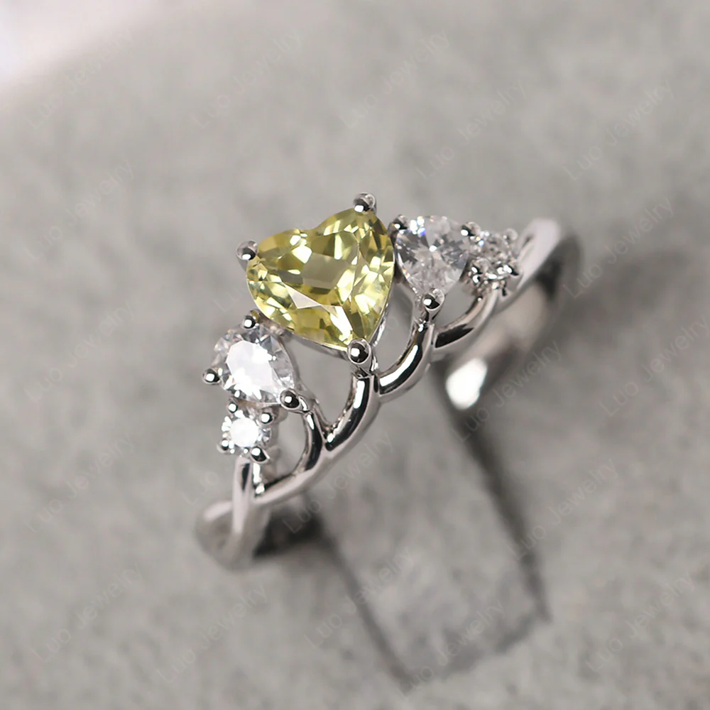Heart Shaped Lemon Quartz Cluster Ring
