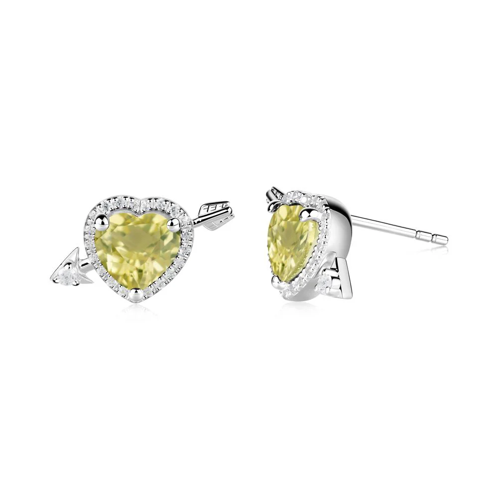 Heart Shaped Lemon Quartz Cupid's Arrow Stud Earrings - Image 2