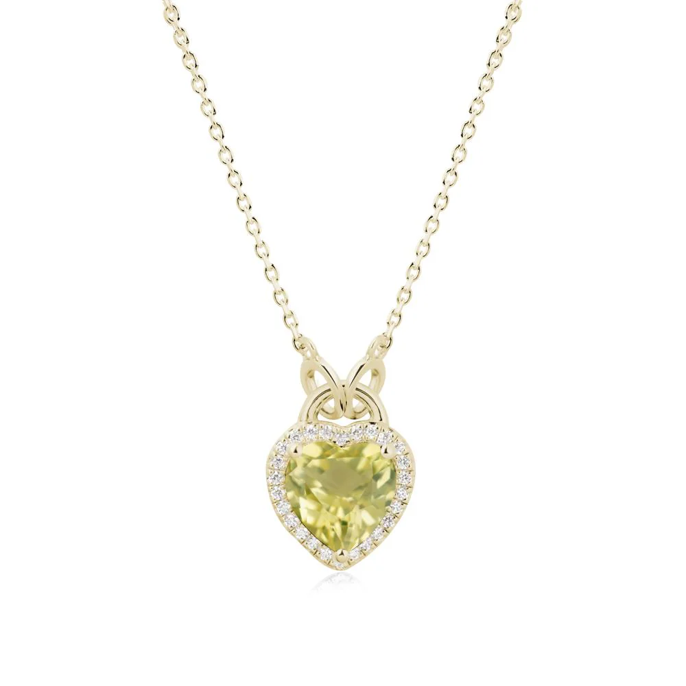 Heart Shaped Lemon Quartz Halo Necklace