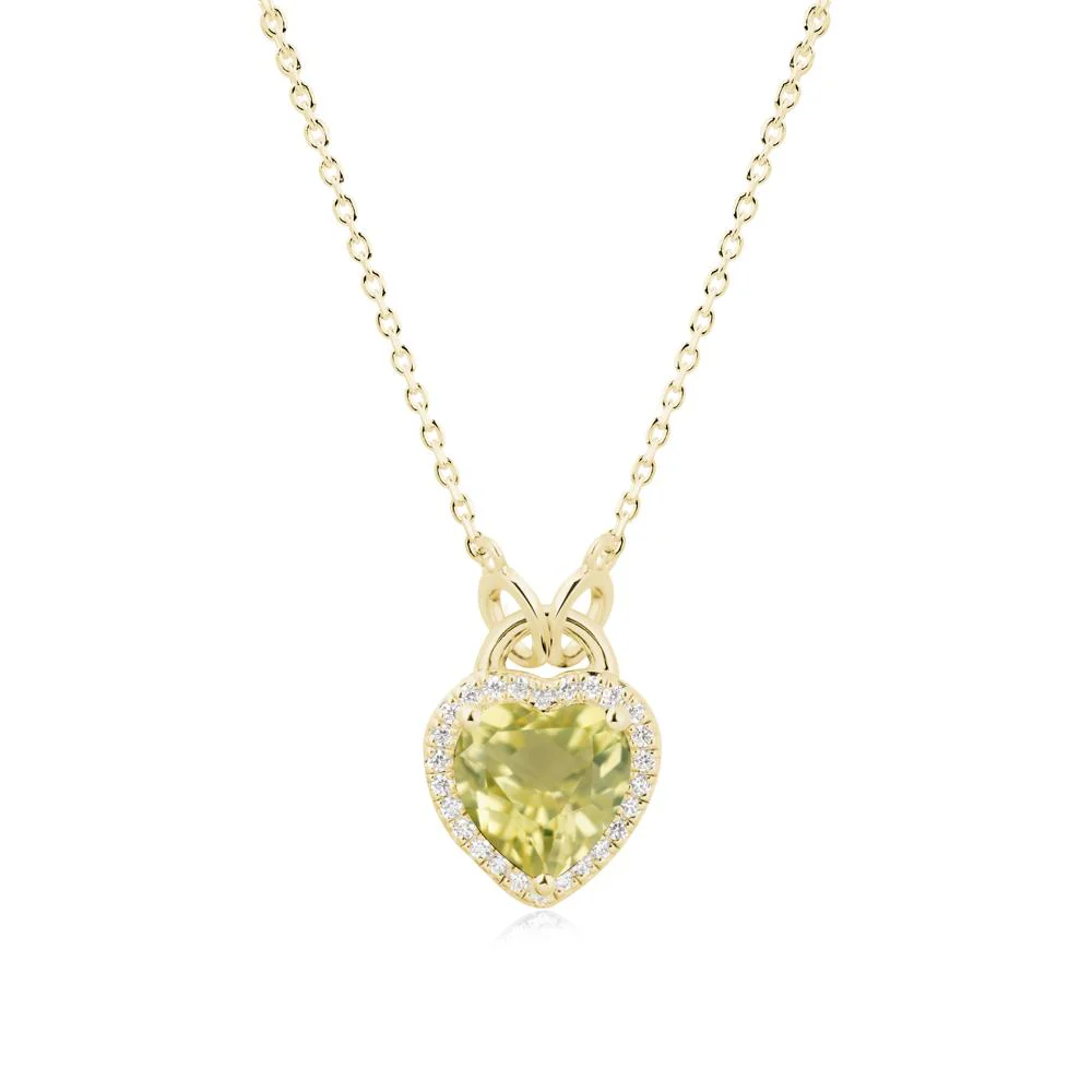 Heart Shaped Lemon Quartz Halo Necklace - Image 6