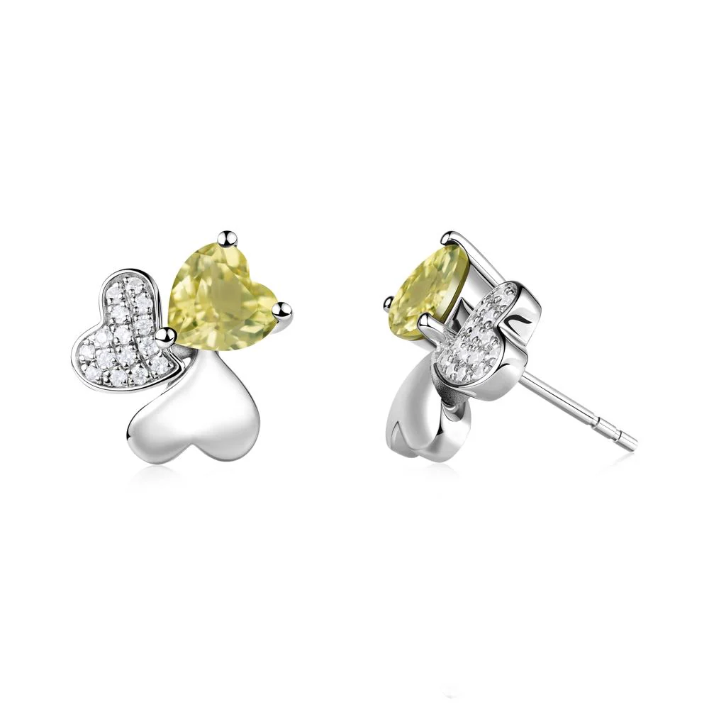 Heart Shaped Lemon Quartz Shamrock Earrings - Image 5