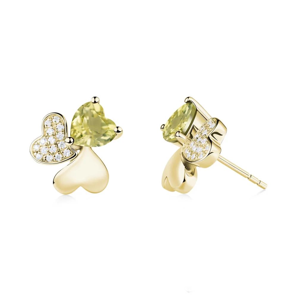 Heart Shaped Lemon Quartz Shamrock Earrings - Image 8