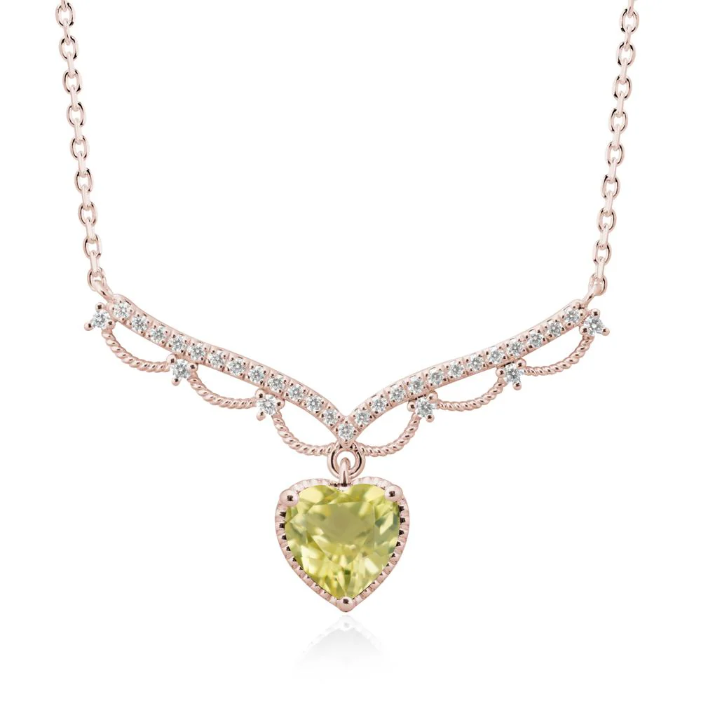 Heart Shaped Lemon Quartz V Shaped Necklace