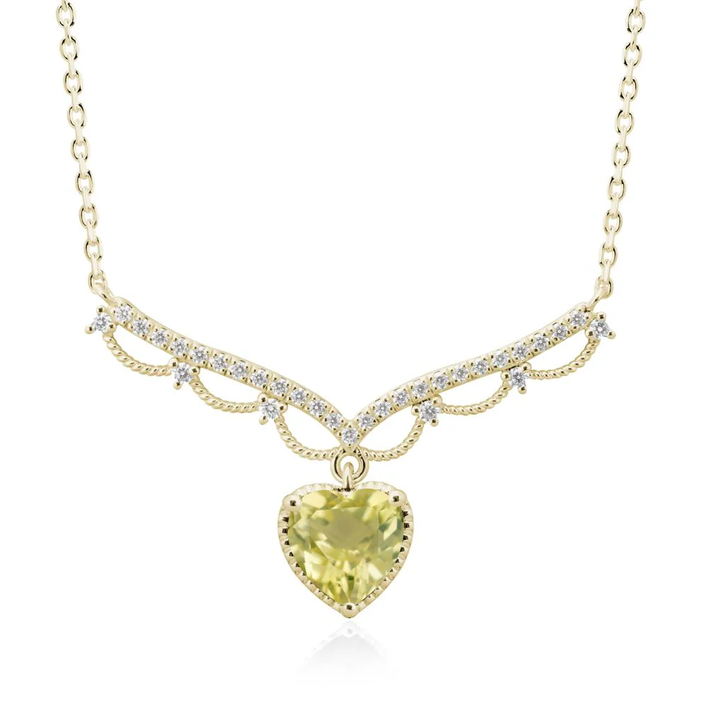 Heart Shaped Lemon Quartz V Shaped Necklace - Image 3