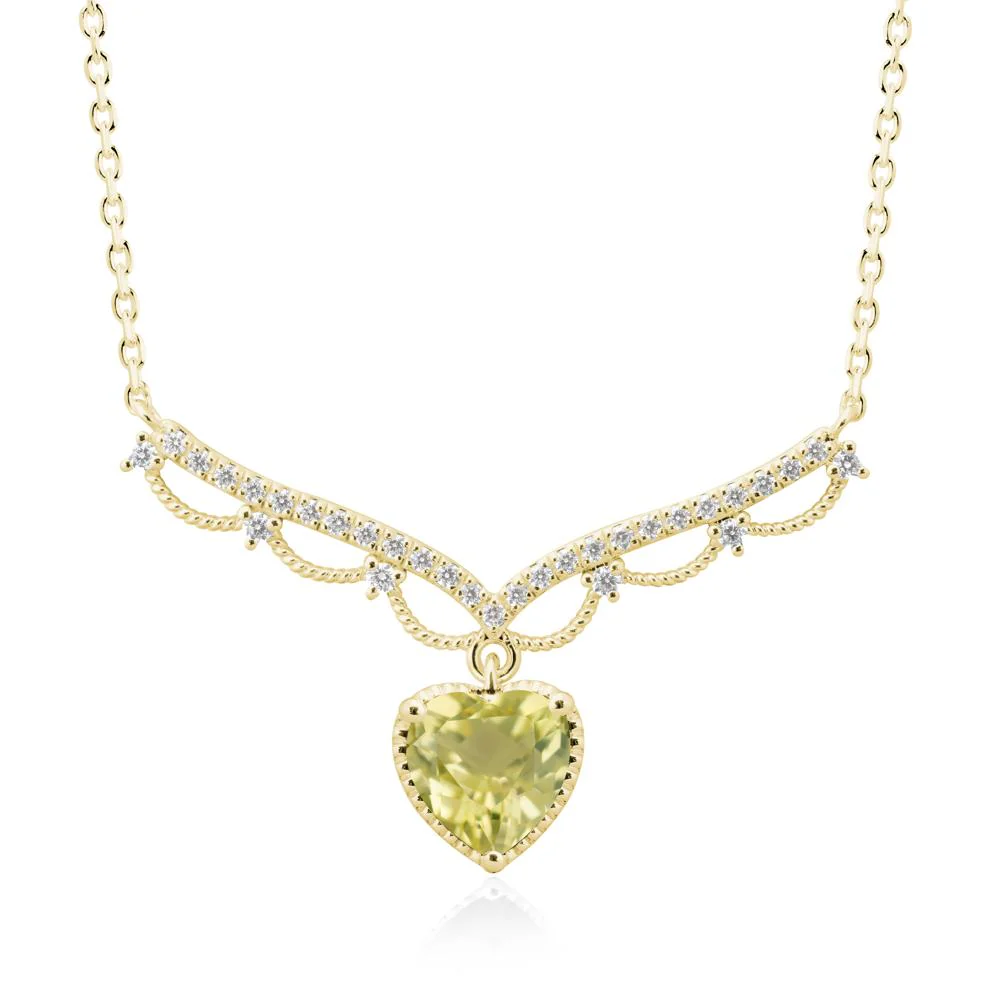 Heart Shaped Lemon Quartz V Shaped Necklace - Image 6