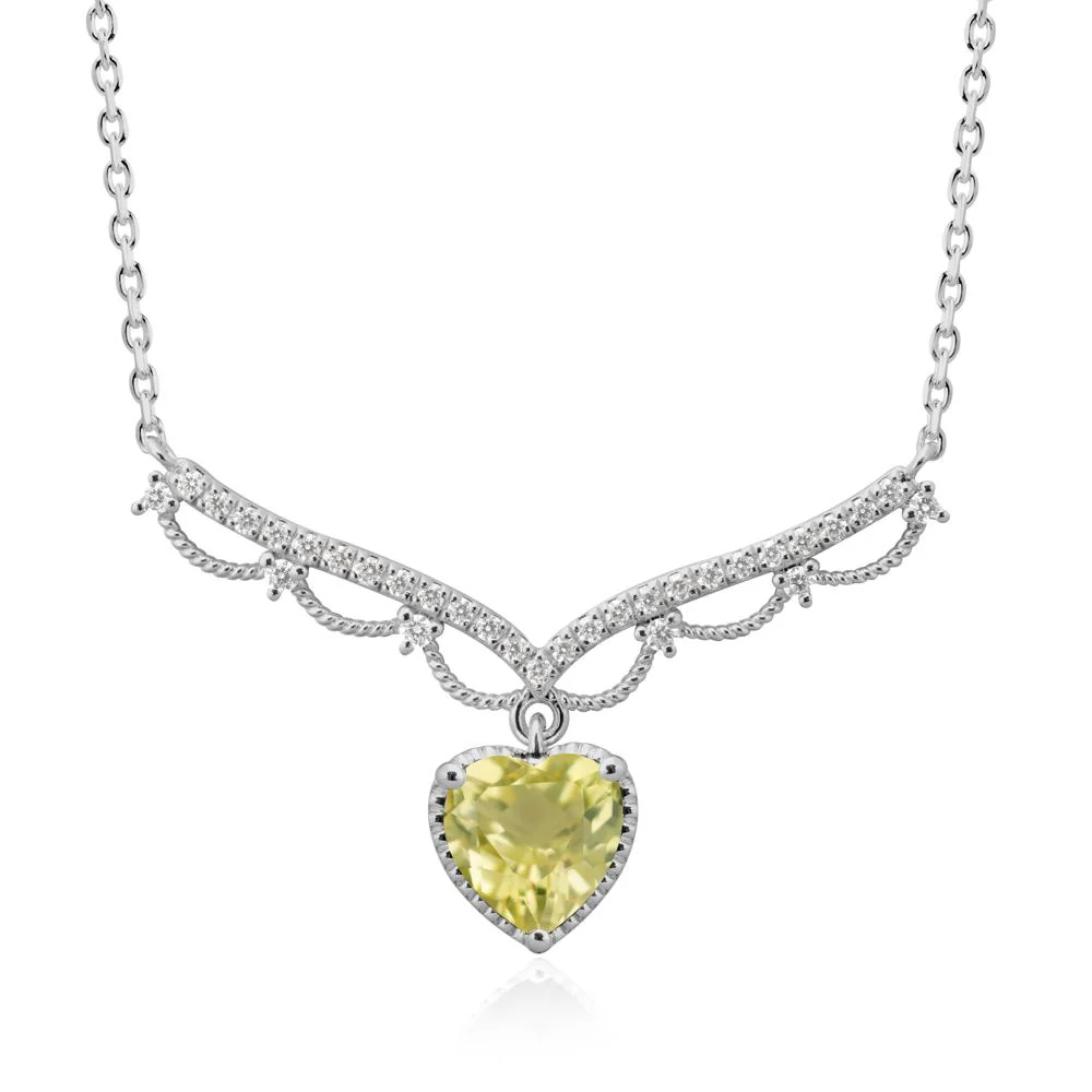 Heart Shaped Lemon Quartz V Shaped Necklace - Image 8