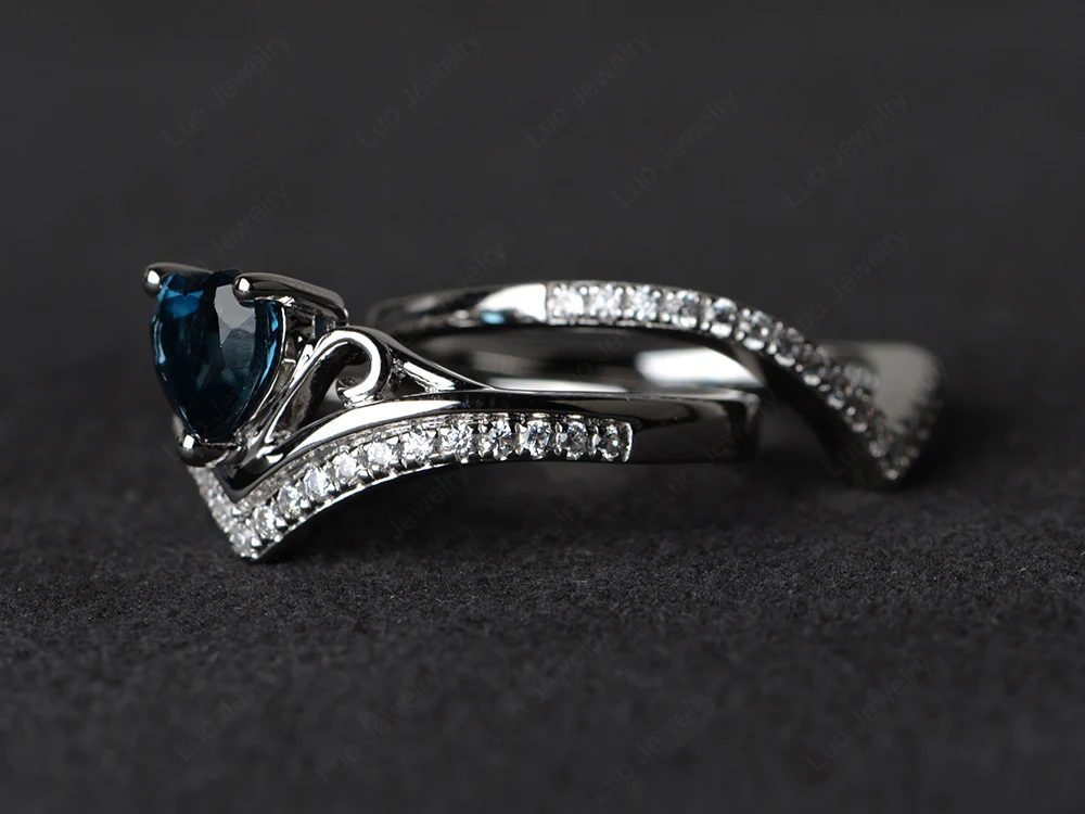 Heart Shaped London Blue Topaz Bridal Set Ring - Image 2