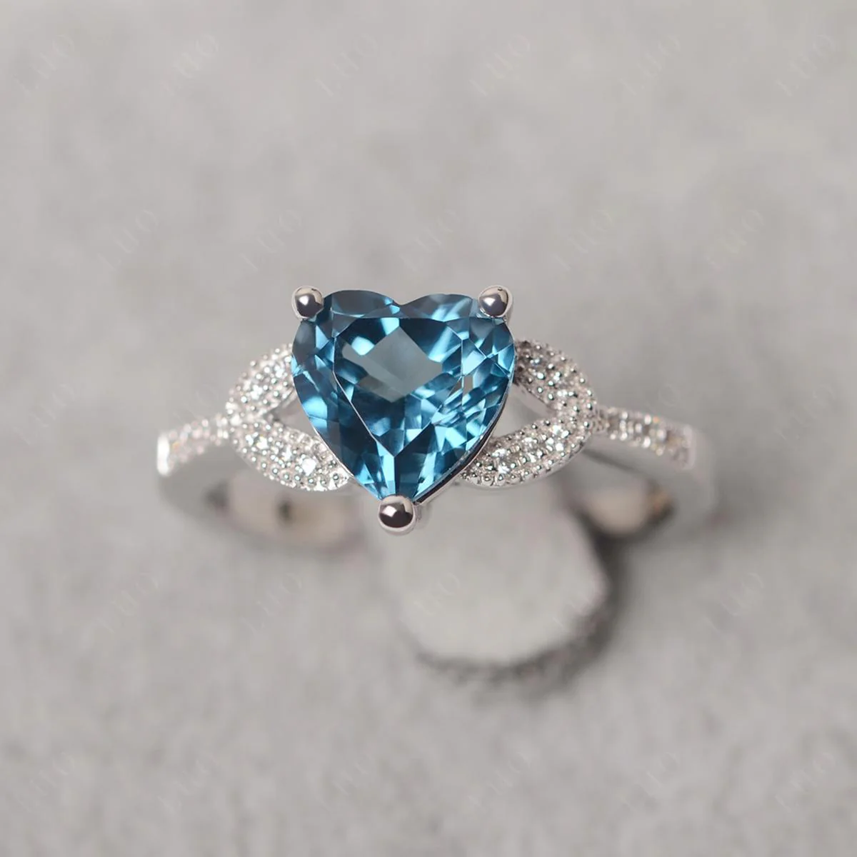 Heart Shaped London Blue Topaz Engagement Ring - Image 10
