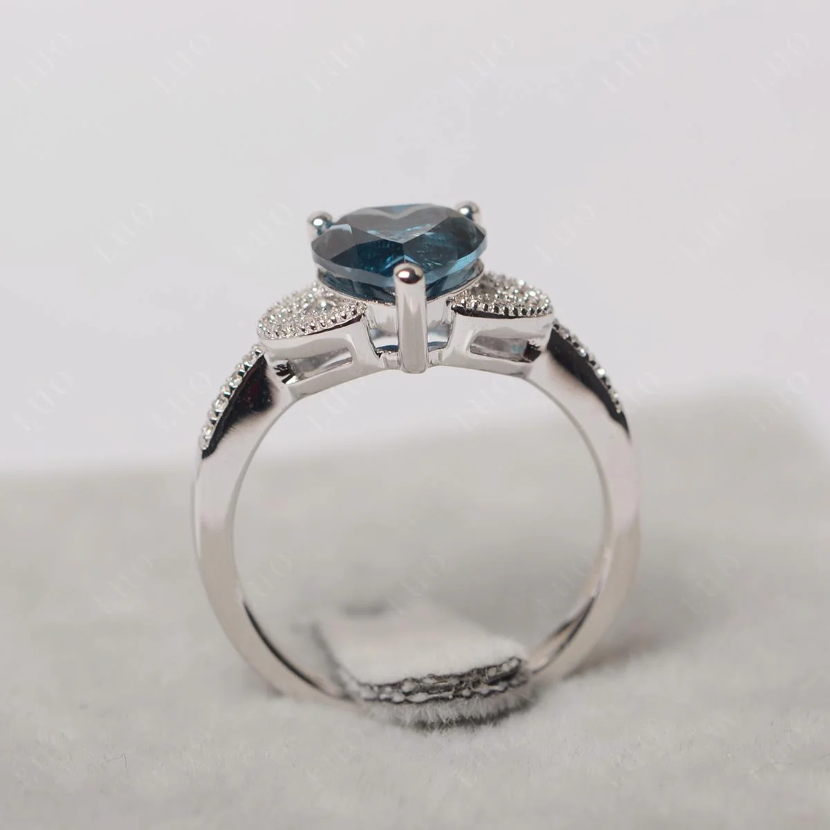 Heart Shaped London Blue Topaz Engagement Ring - Image 12