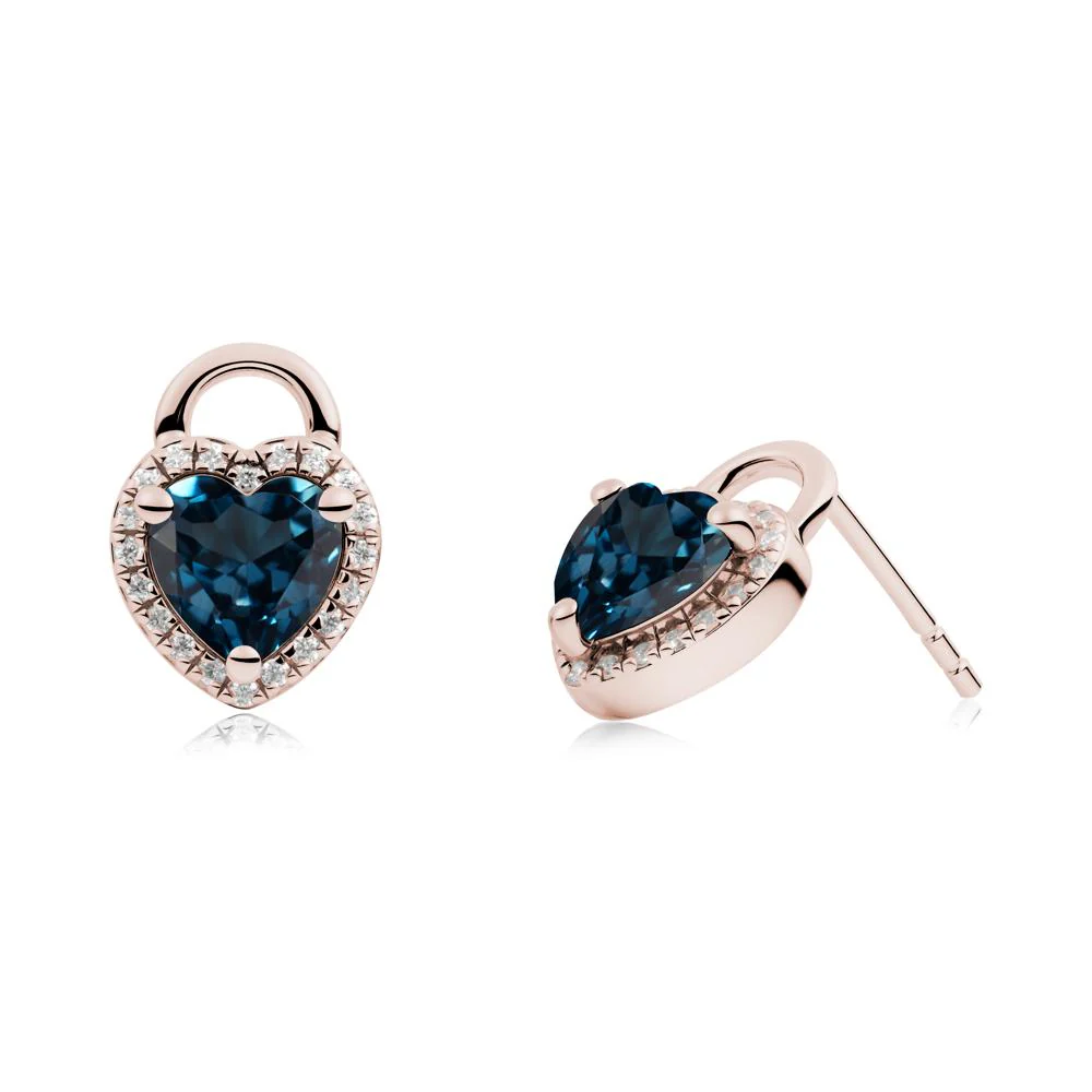 Heart Shaped London Blue Topaz Halo Stud Earrings - Image 5