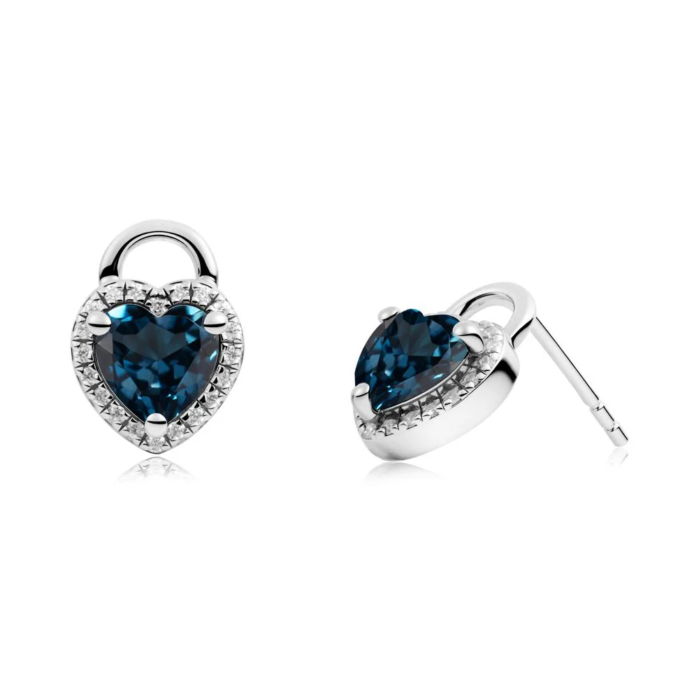 Heart Shaped London Blue Topaz Halo Stud Earrings - Image 7