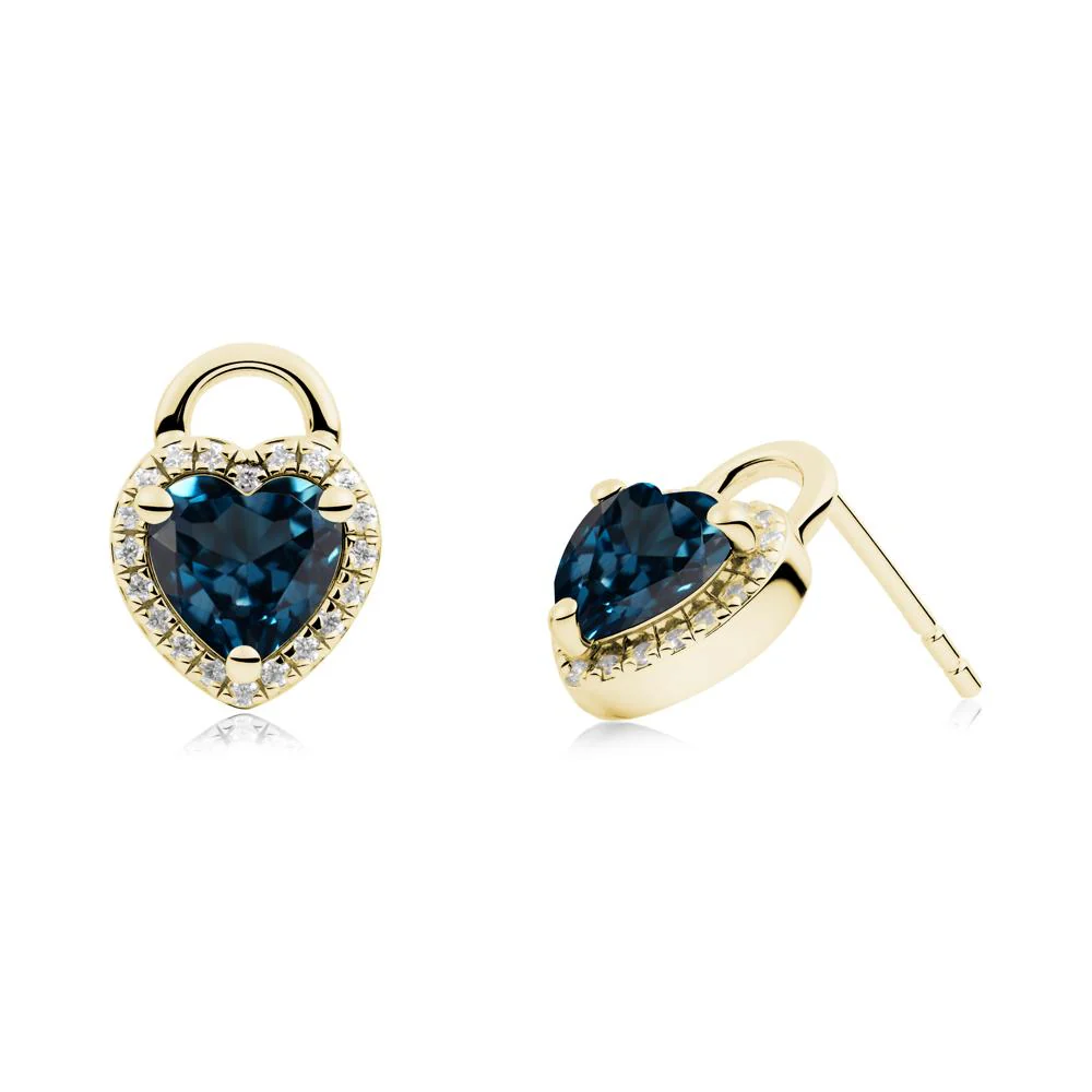 Heart Shaped London Blue Topaz Halo Stud Earrings - Image 9