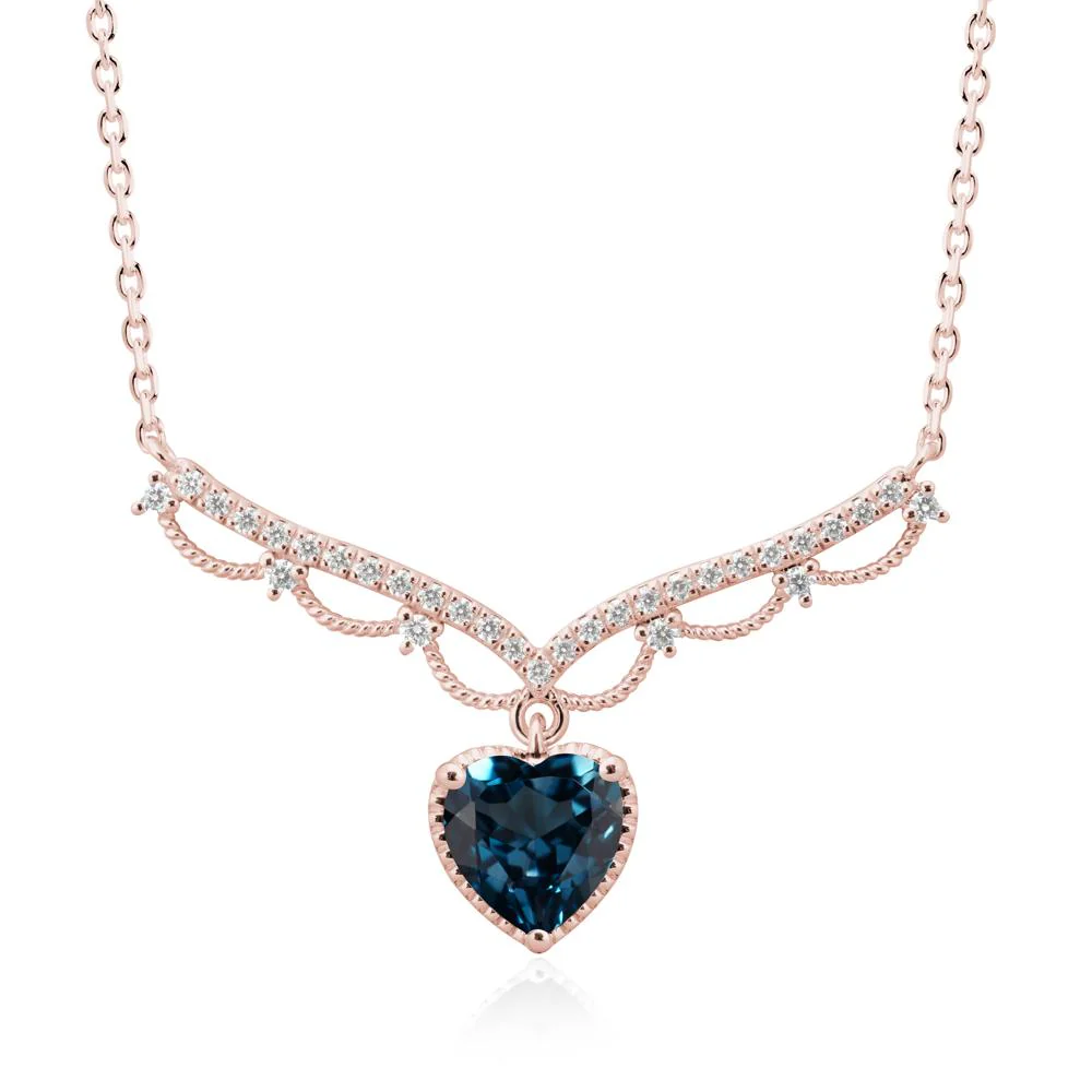 Heart Shaped London Blue Topaz Necklace with Pave Accents - Image 5