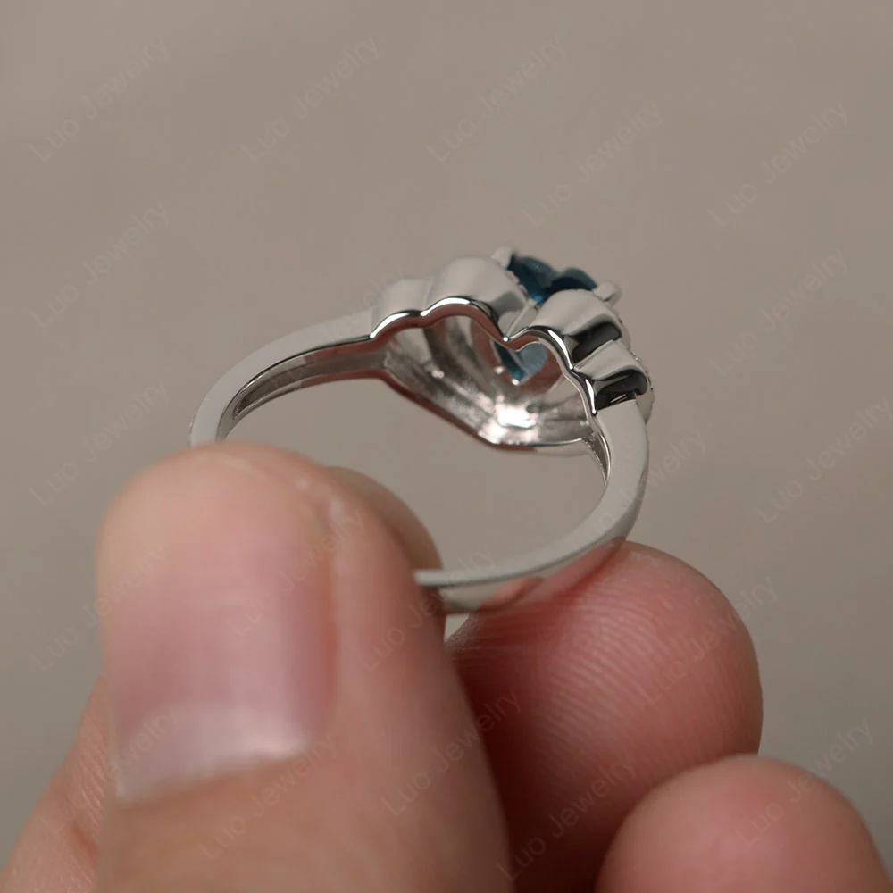 London Blue Topaz Double Halo Heart Ring - Image 2