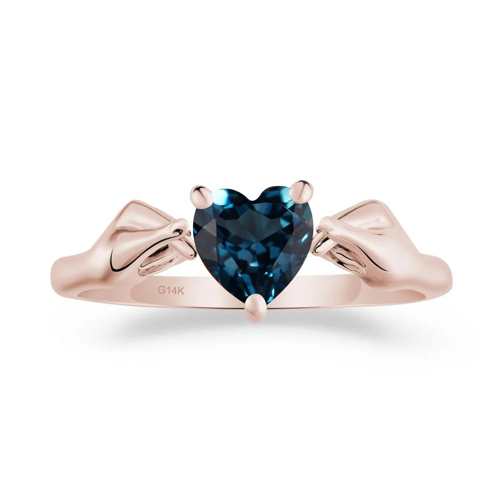 Heart Shaped London Blue Topaz Ring with Finger Heart