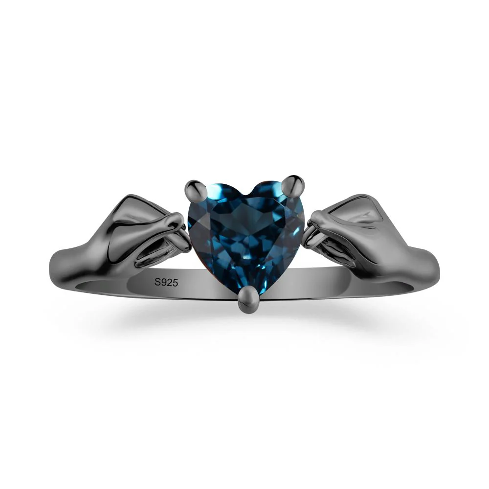 Heart Shaped London Blue Topaz Ring with Finger Heart - Image 2
