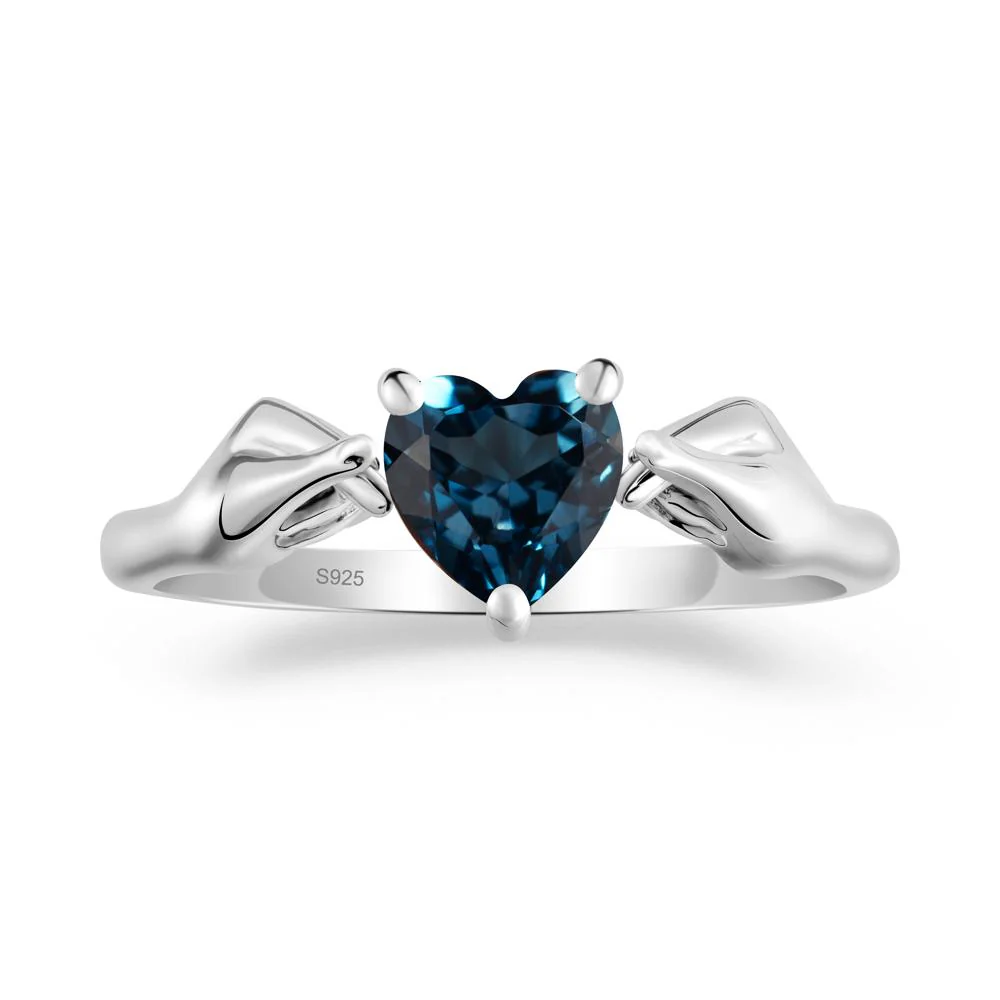 Heart Shaped London Blue Topaz Ring with Finger Heart - Image 3
