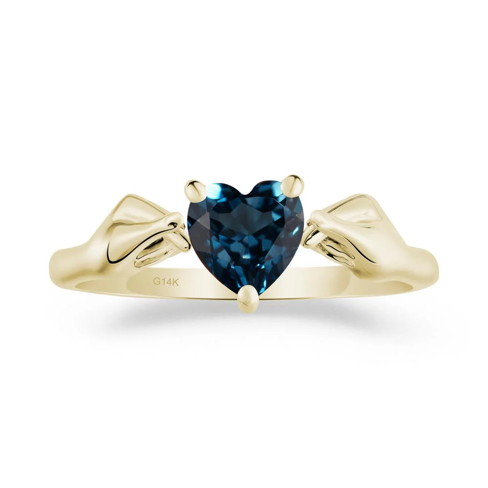 Heart Shaped London Blue Topaz Ring with Finger Heart - Image 4
