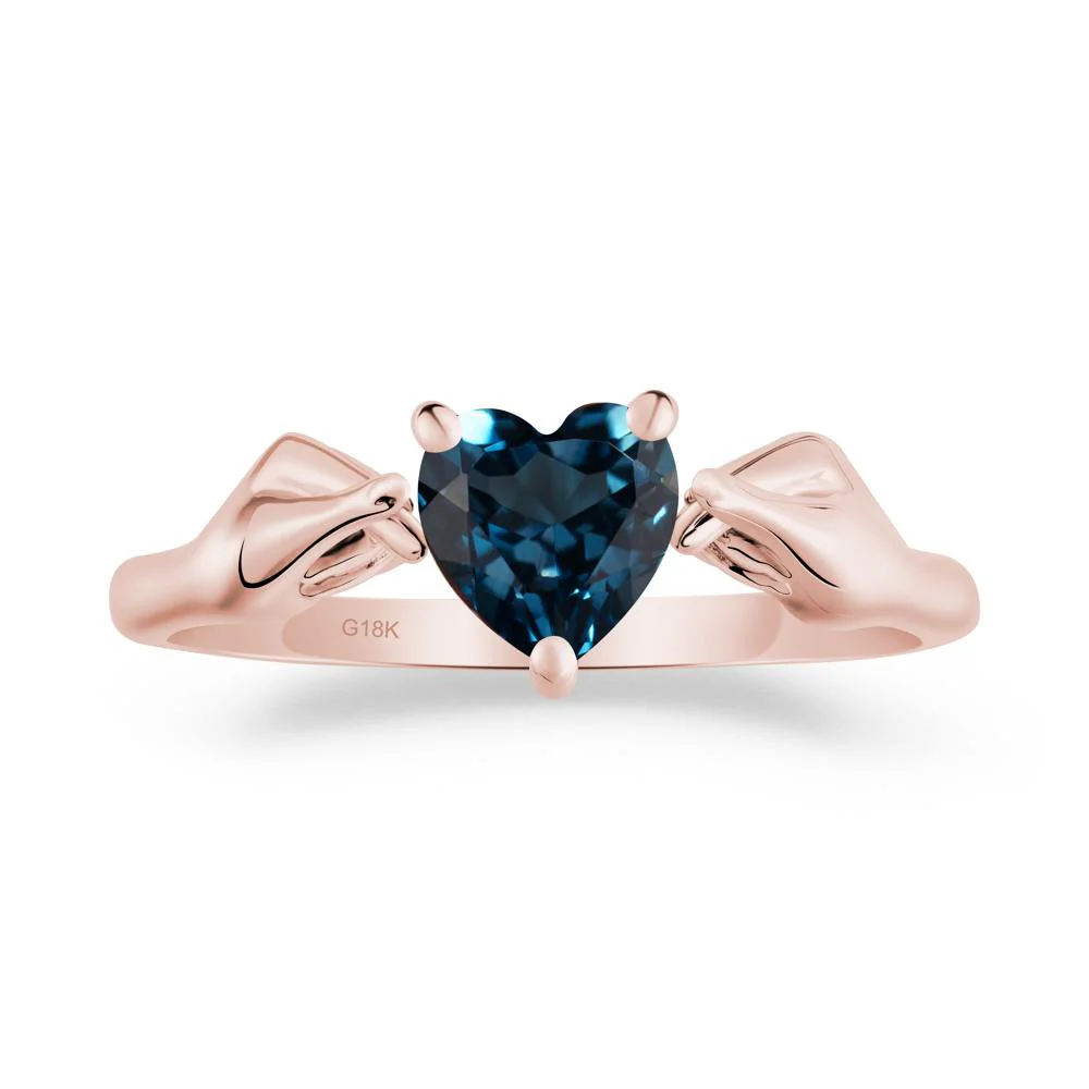 Heart Shaped London Blue Topaz Ring with Finger Heart - Image 6