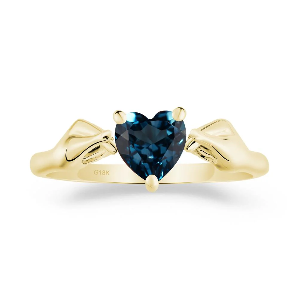 Heart Shaped London Blue Topaz Ring with Finger Heart - Image 7