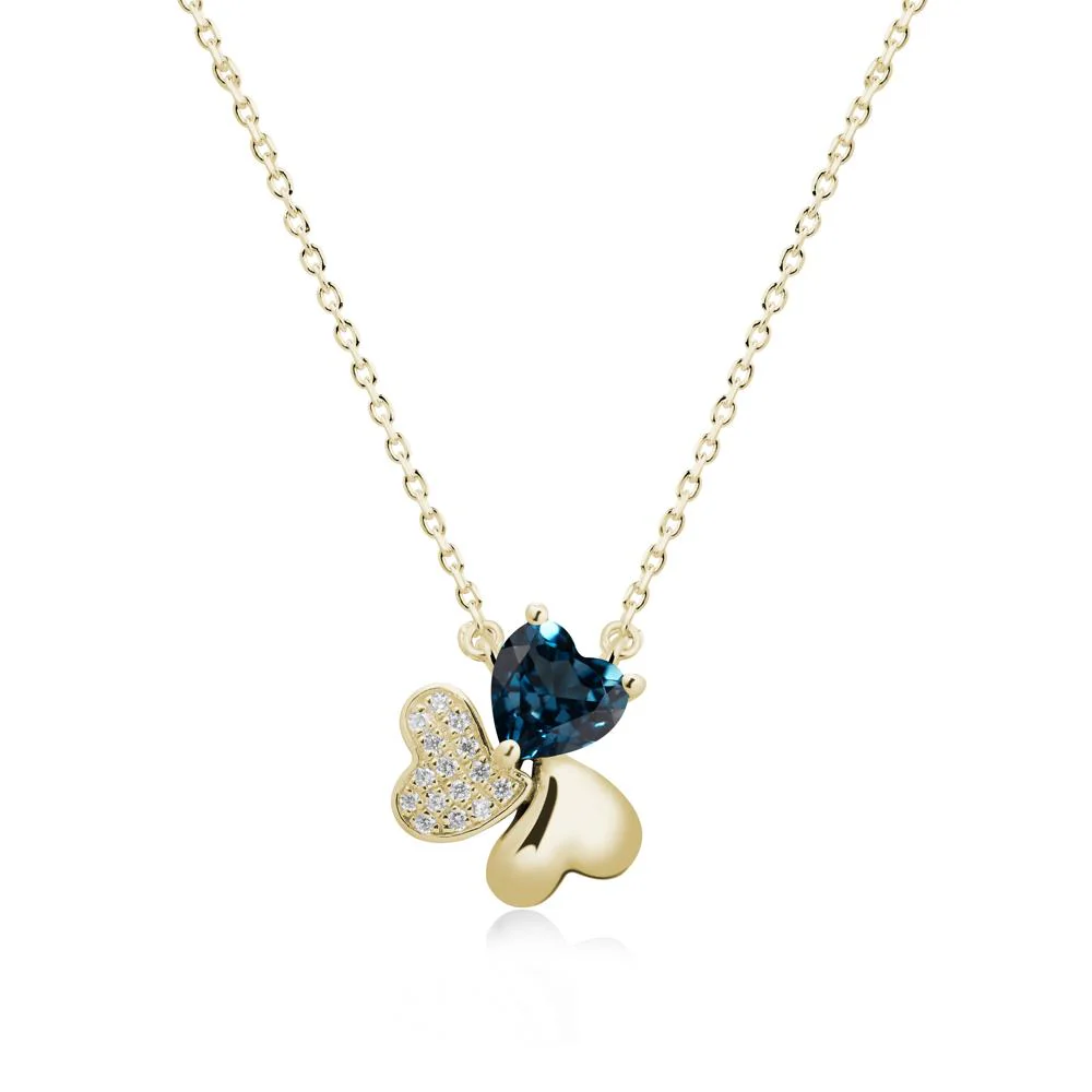 Heart Shaped London Blue Topaz Shamrock Necklace - Image 3