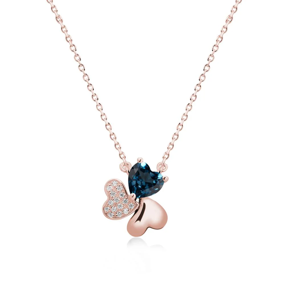 Heart Shaped London Blue Topaz Shamrock Necklace - Image 4