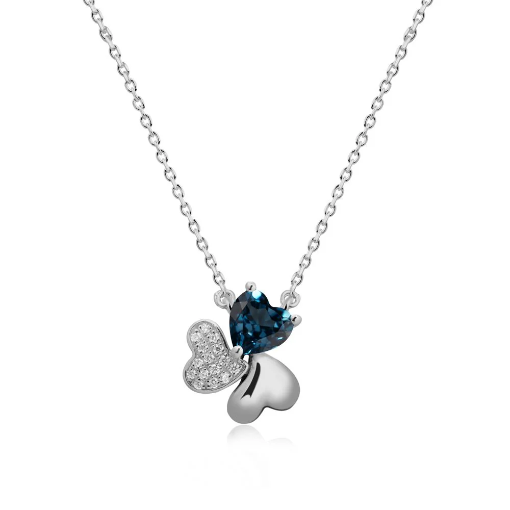 Heart Shaped London Blue Topaz Shamrock Necklace - Image 8