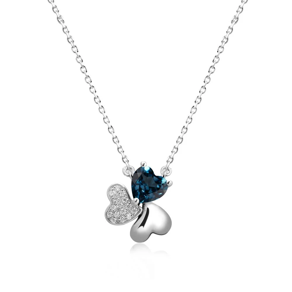 Heart Shaped London Blue Topaz Shamrock Necklace - Image 9