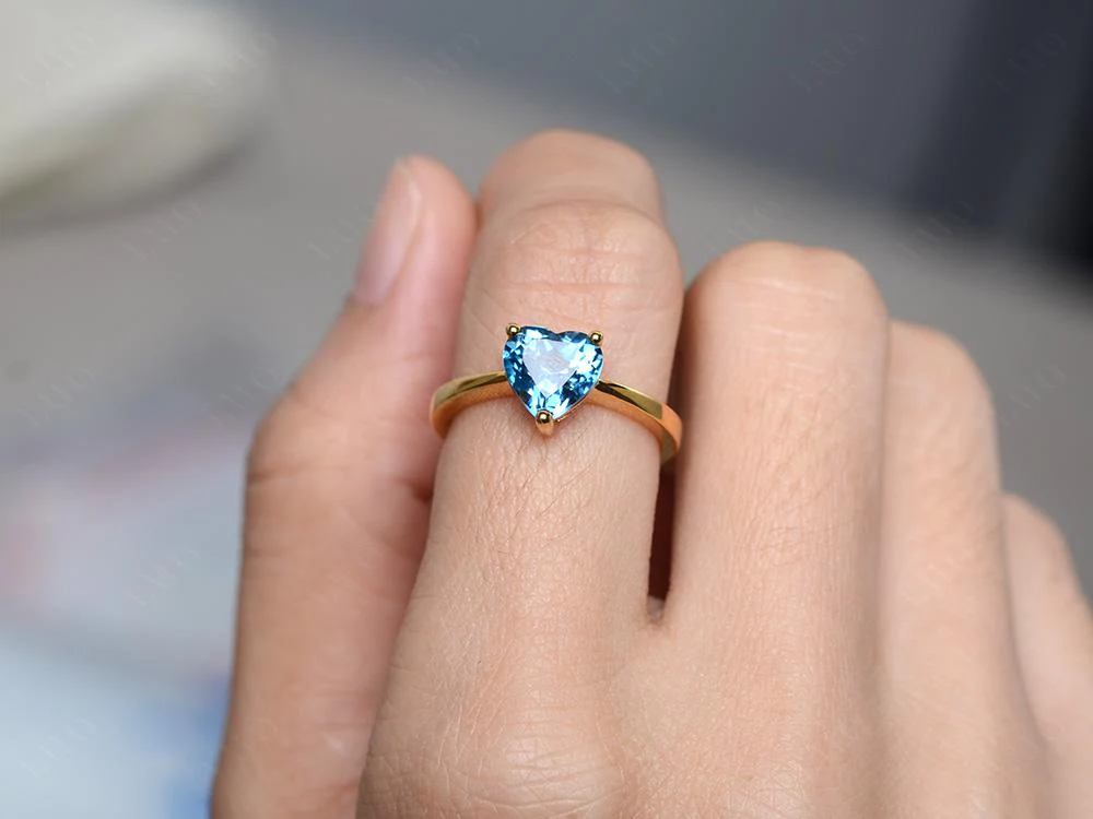 London Blue Topaz Heart Shaped Solitaire Ring - Image 32