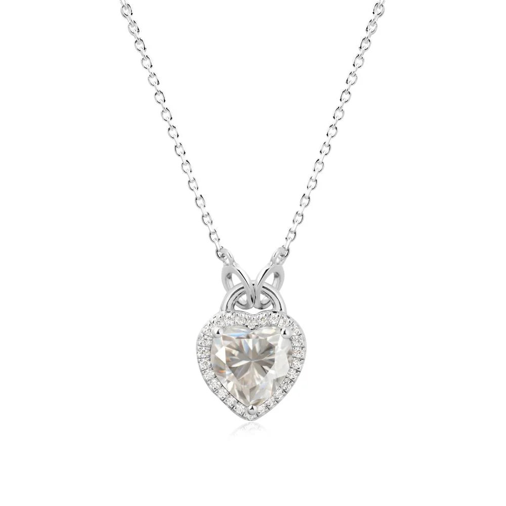 Heart Shaped Moissanite Halo Pendant Necklace