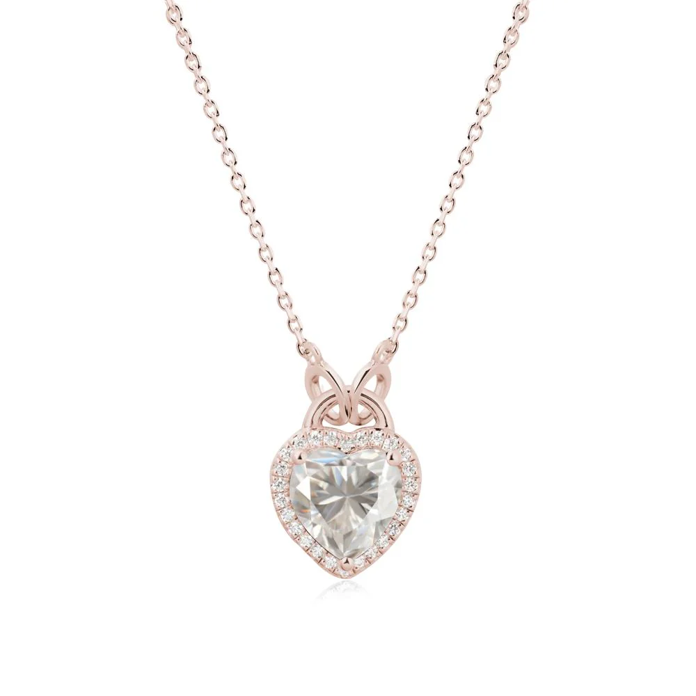Heart Shaped Moissanite Halo Pendant Necklace - Image 2