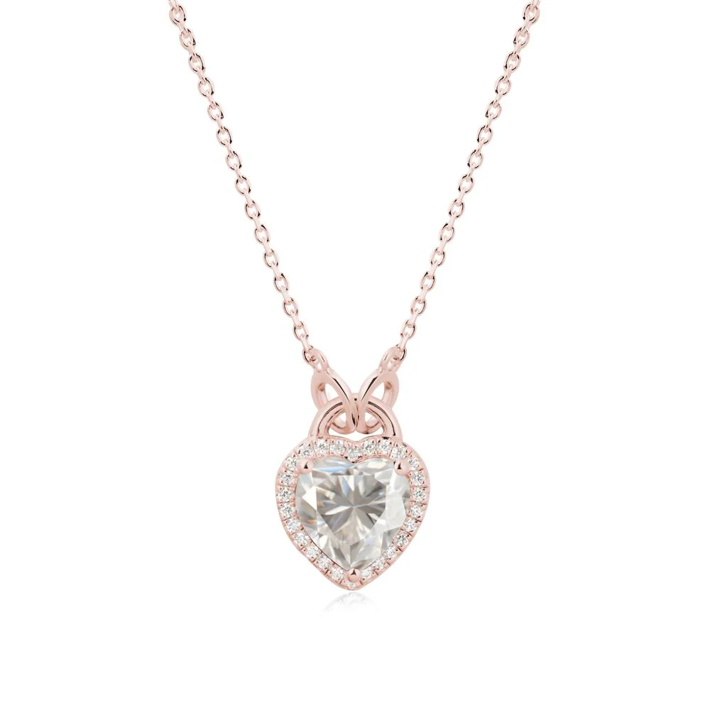 Heart Shaped Moissanite Halo Pendant Necklace - Image 5