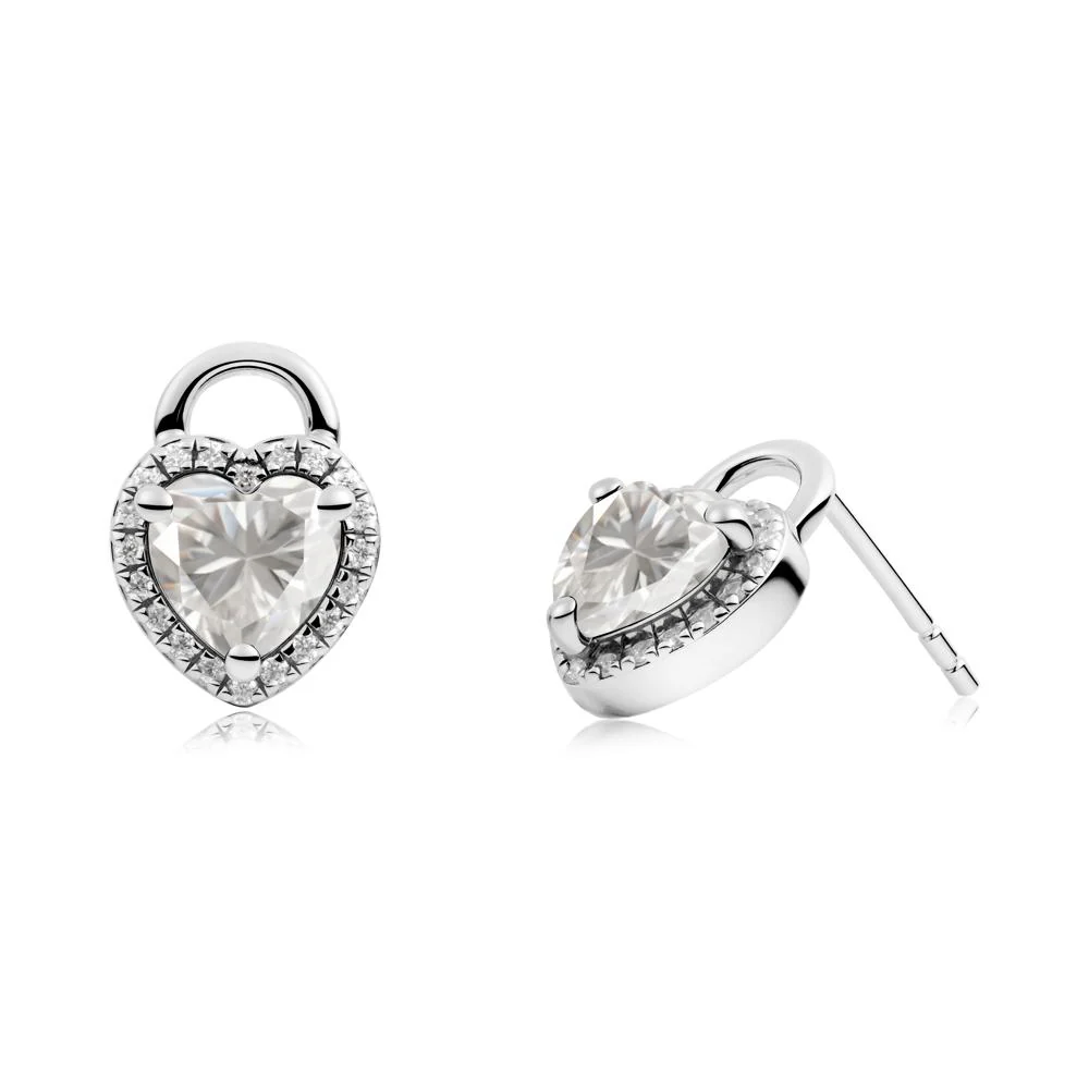 Heart Shaped Moissanite Halo Stud Earrings - Image 5