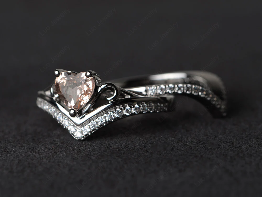 Heart Shaped Morganite Bridal Set Ring - Image 2
