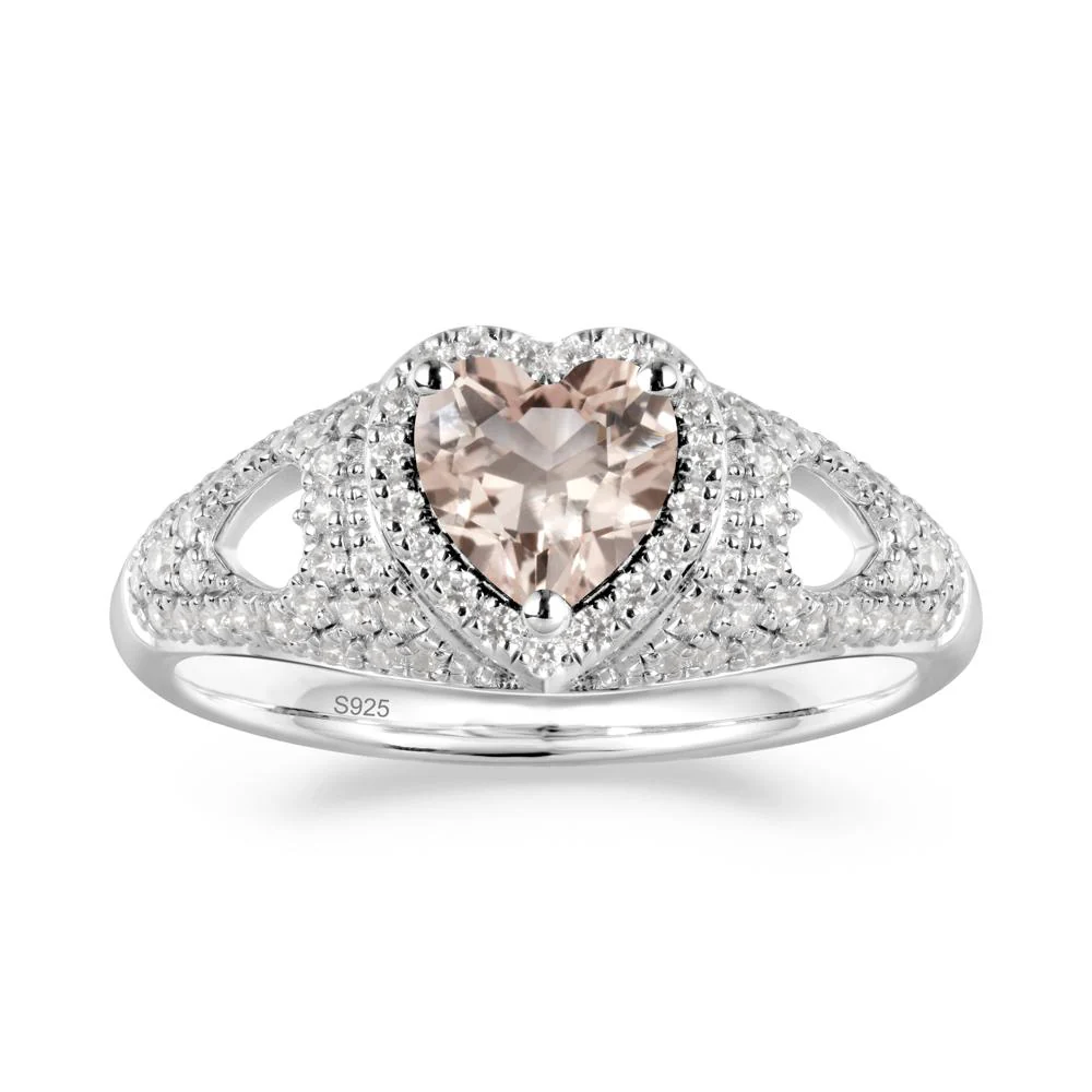 Heart Shaped Morganite Cluster Ring