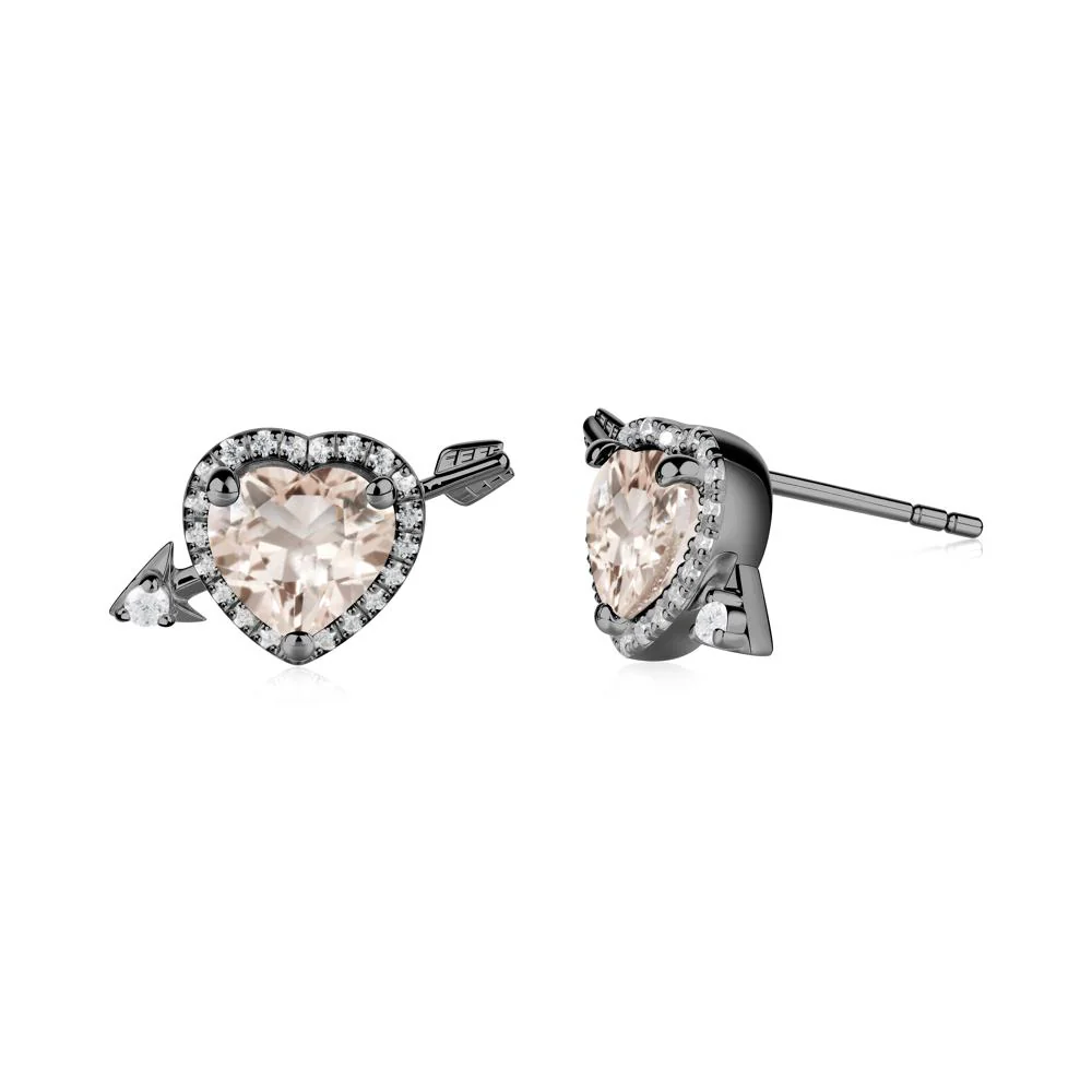 Heart Shaped Morganite Cupid's Arrow Stud Earrings - Image 2
