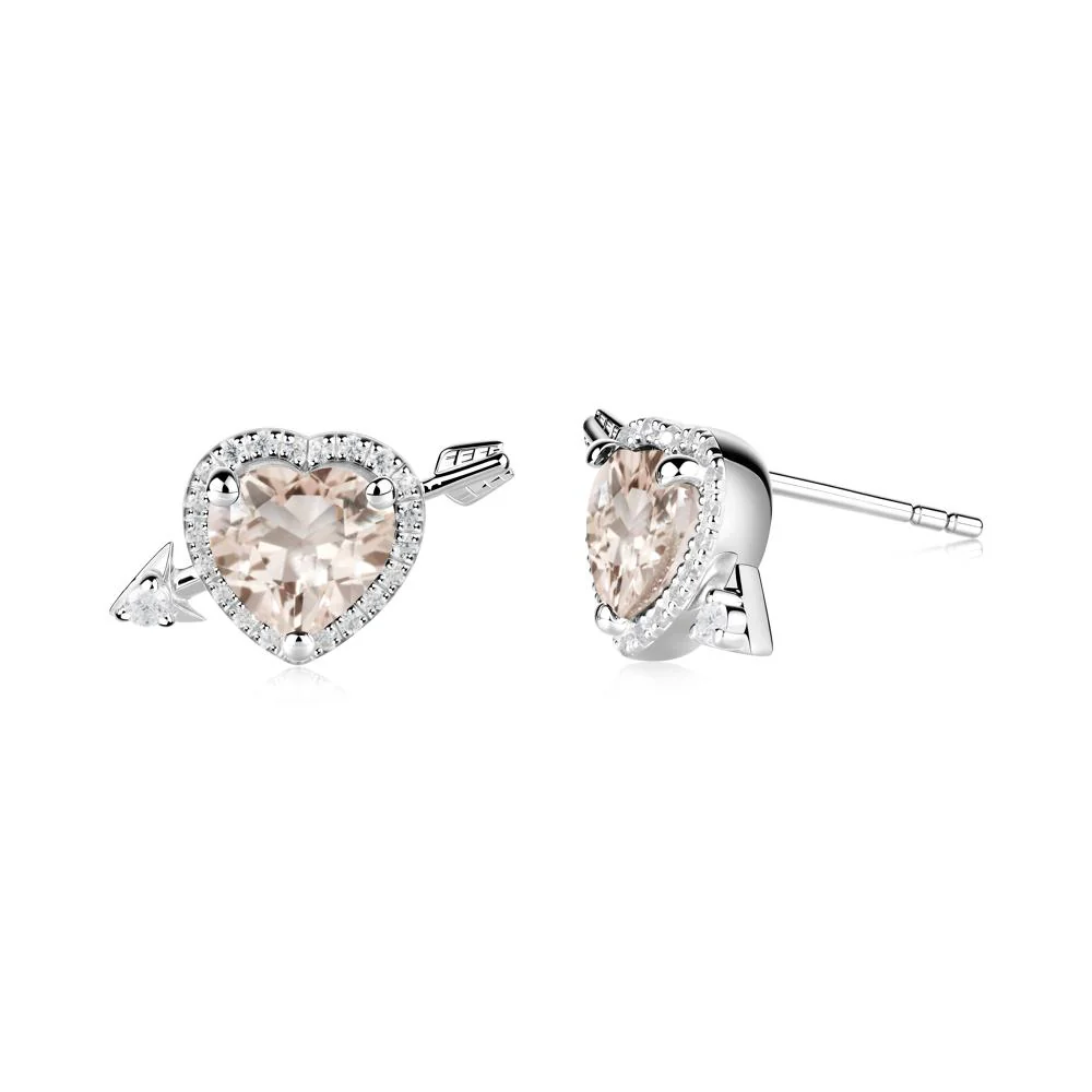 Heart Shaped Morganite Cupid's Arrow Stud Earrings - Image 6