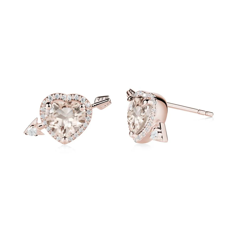 Heart Shaped Morganite Cupid's Arrow Stud Earrings - Image 9