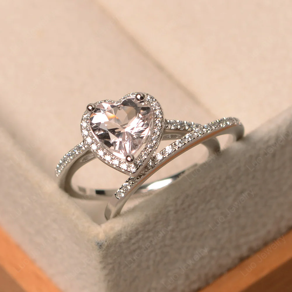 Heart Shaped Morganite Halo Bridal Ring Set