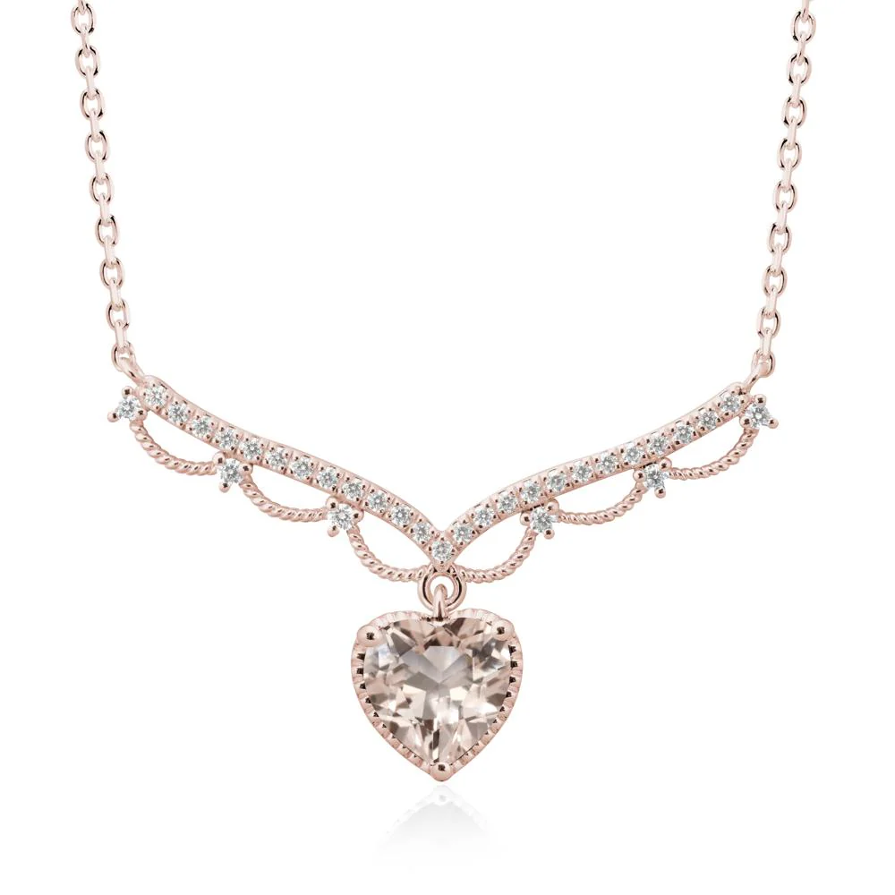 Heart Shaped Morganite Necklace with Pave Accents - Image 2