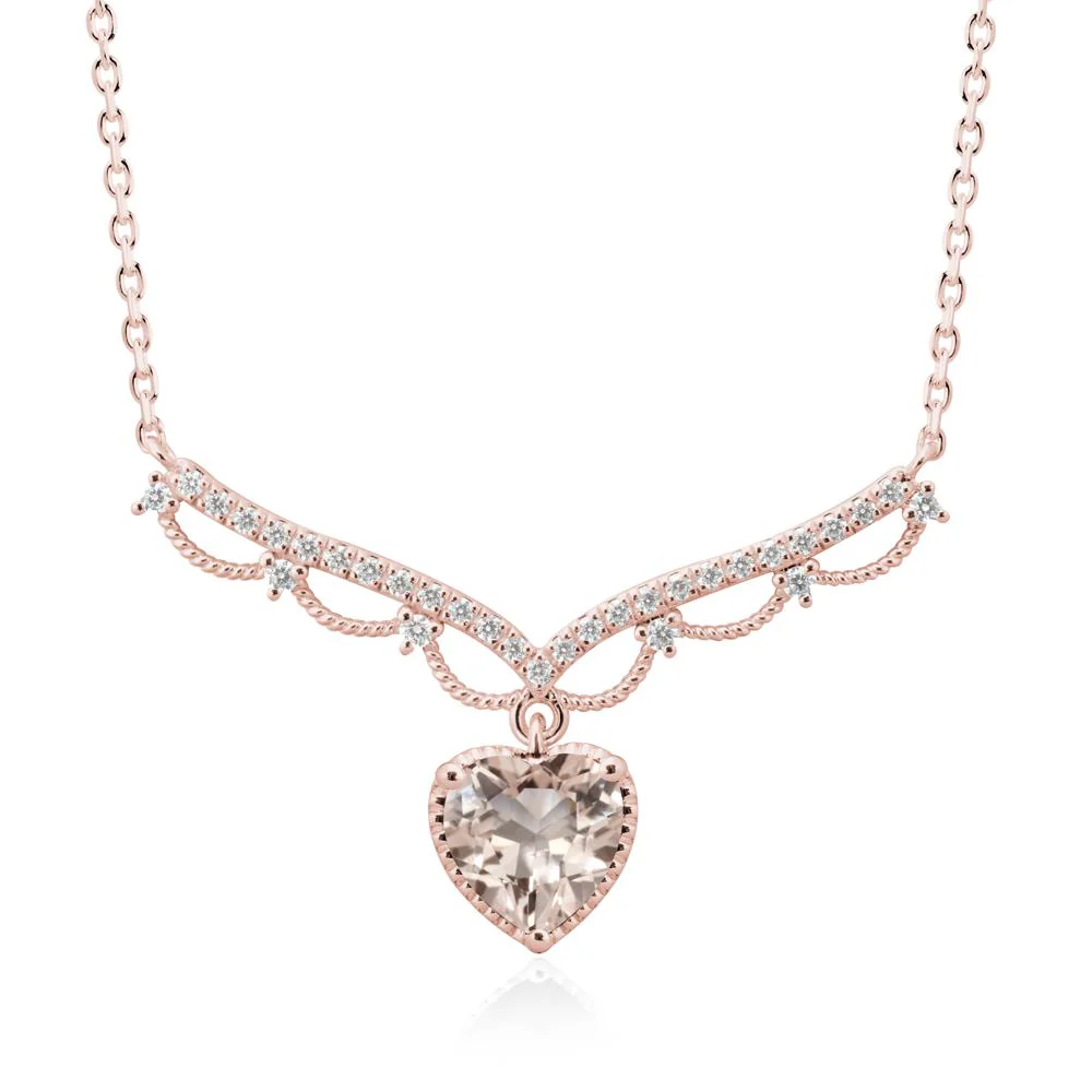 Heart Shaped Morganite Necklace with Pave Accents - Image 4