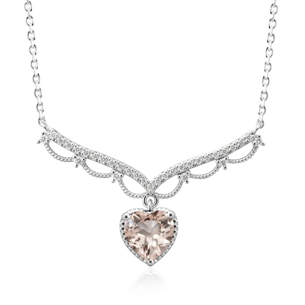Heart Shaped Morganite Necklace with Pave Accents - Image 5
