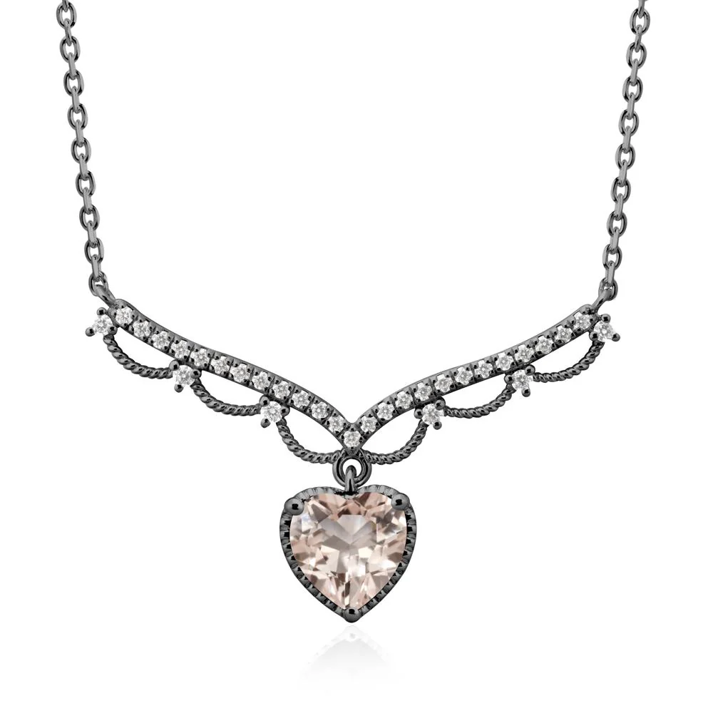 Heart Shaped Morganite Necklace with Pave Accents - Image 7