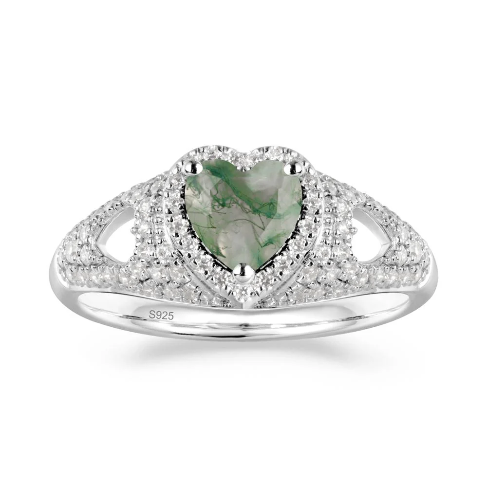Heart Shaped Moss Agate Cluster Ring