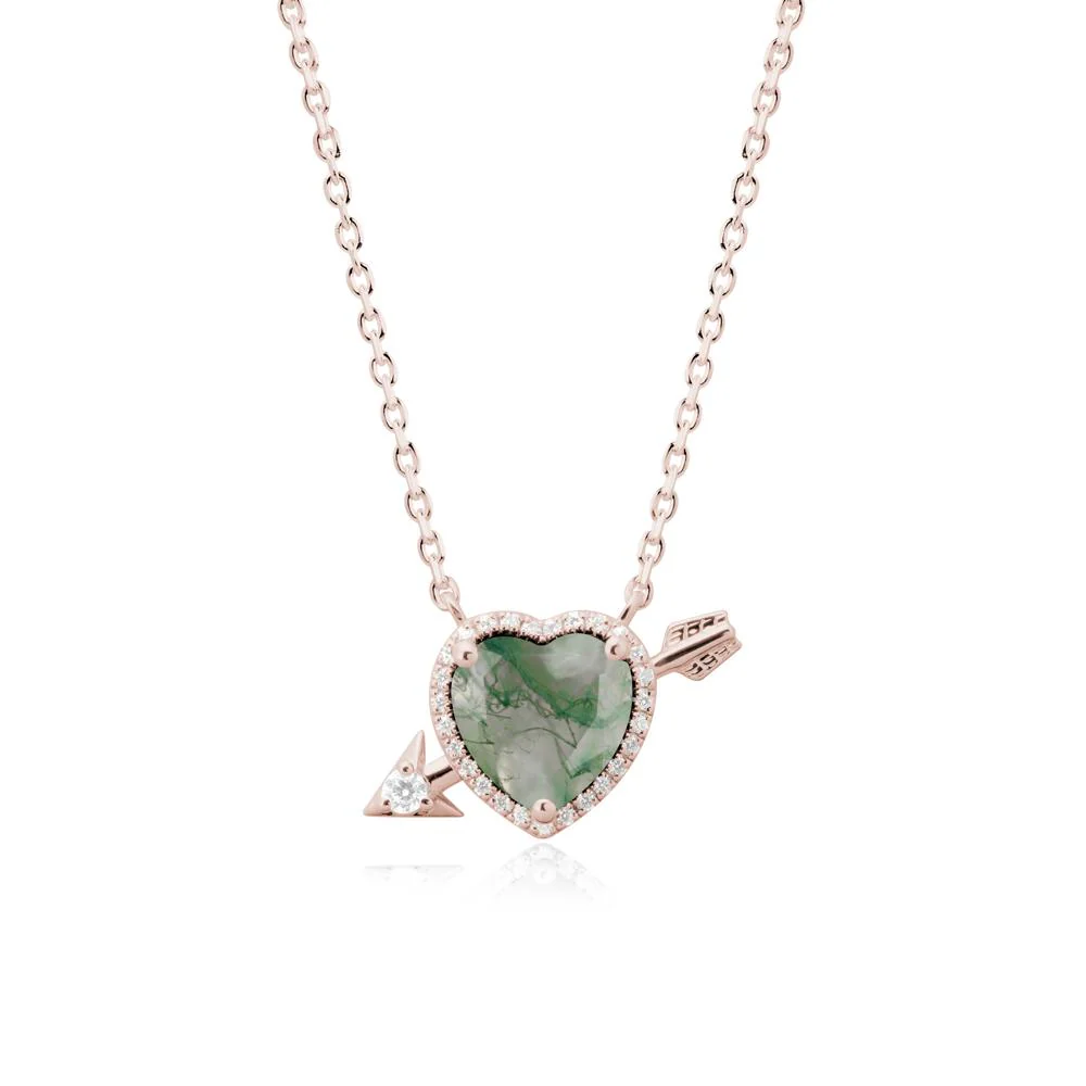 Heart Shaped Moss Agate Cupid's Arrow Necklace - Image 2