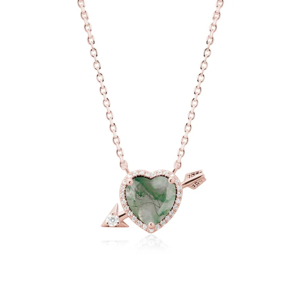 Heart Shaped Moss Agate Cupid's Arrow Necklace - Image 5