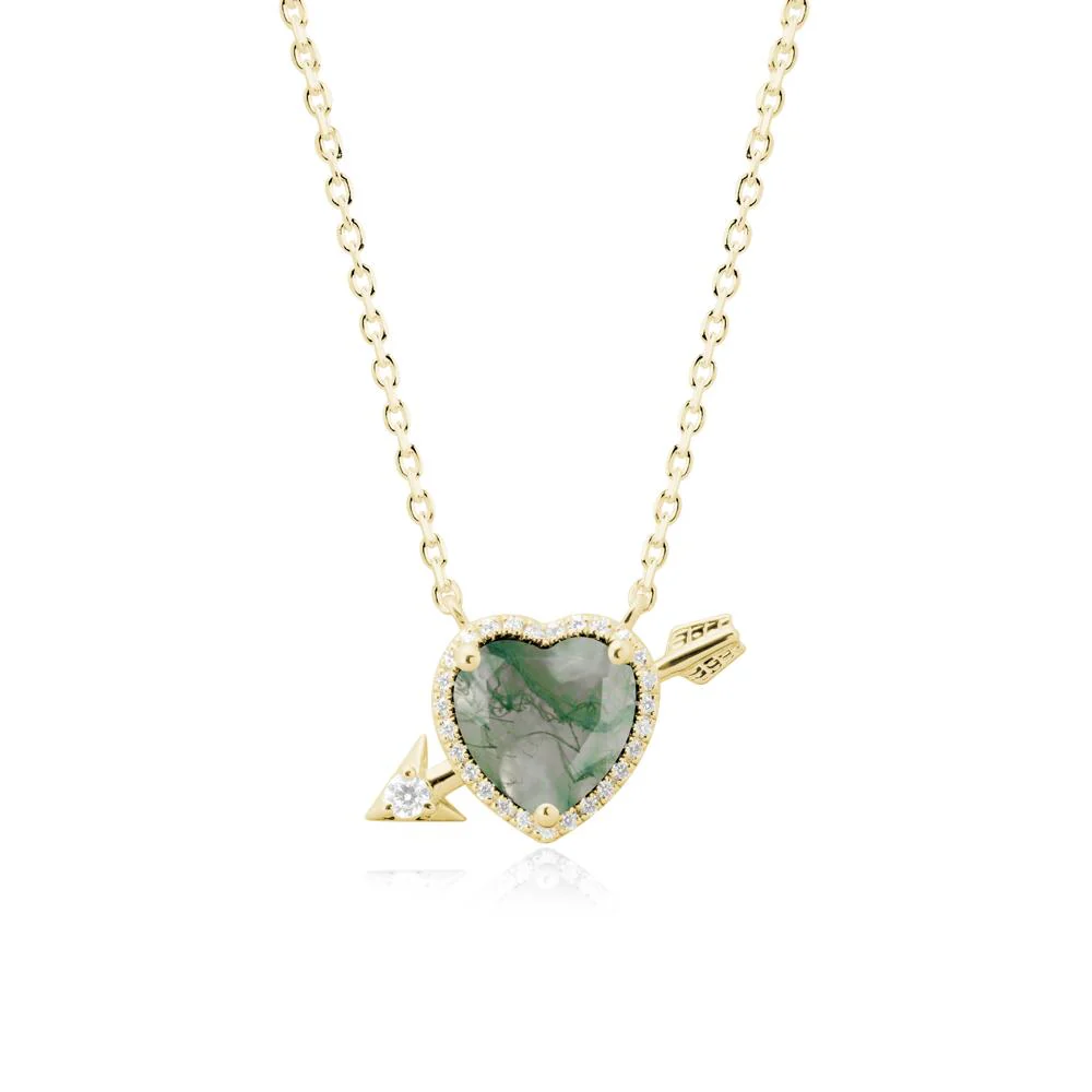 Heart Shaped Moss Agate Cupid's Arrow Necklace - Image 7