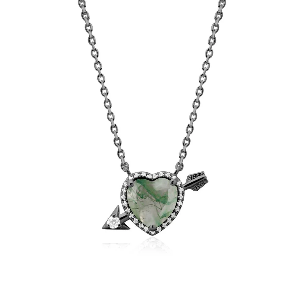 Heart Shaped Moss Agate Cupid's Arrow Necklace - Image 8